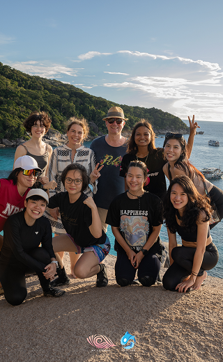 Group at the Sail Rock viewpoint overlooking the bay, Similan Island