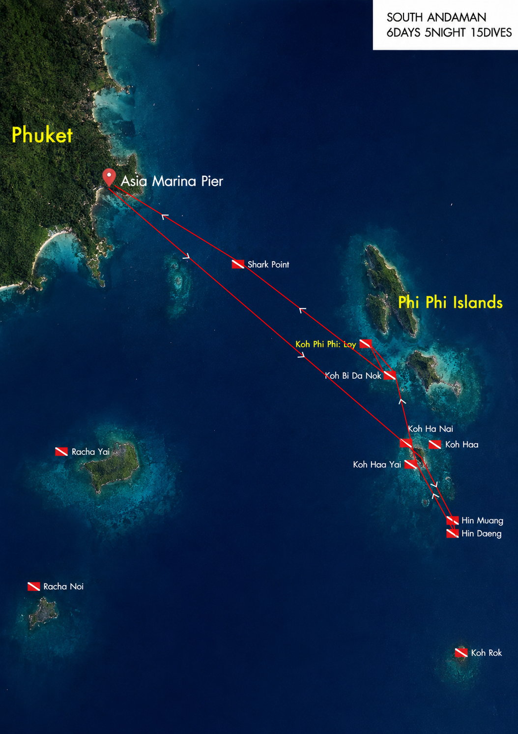 South Andaman 6 Days 5 Nights 15 Dives route map